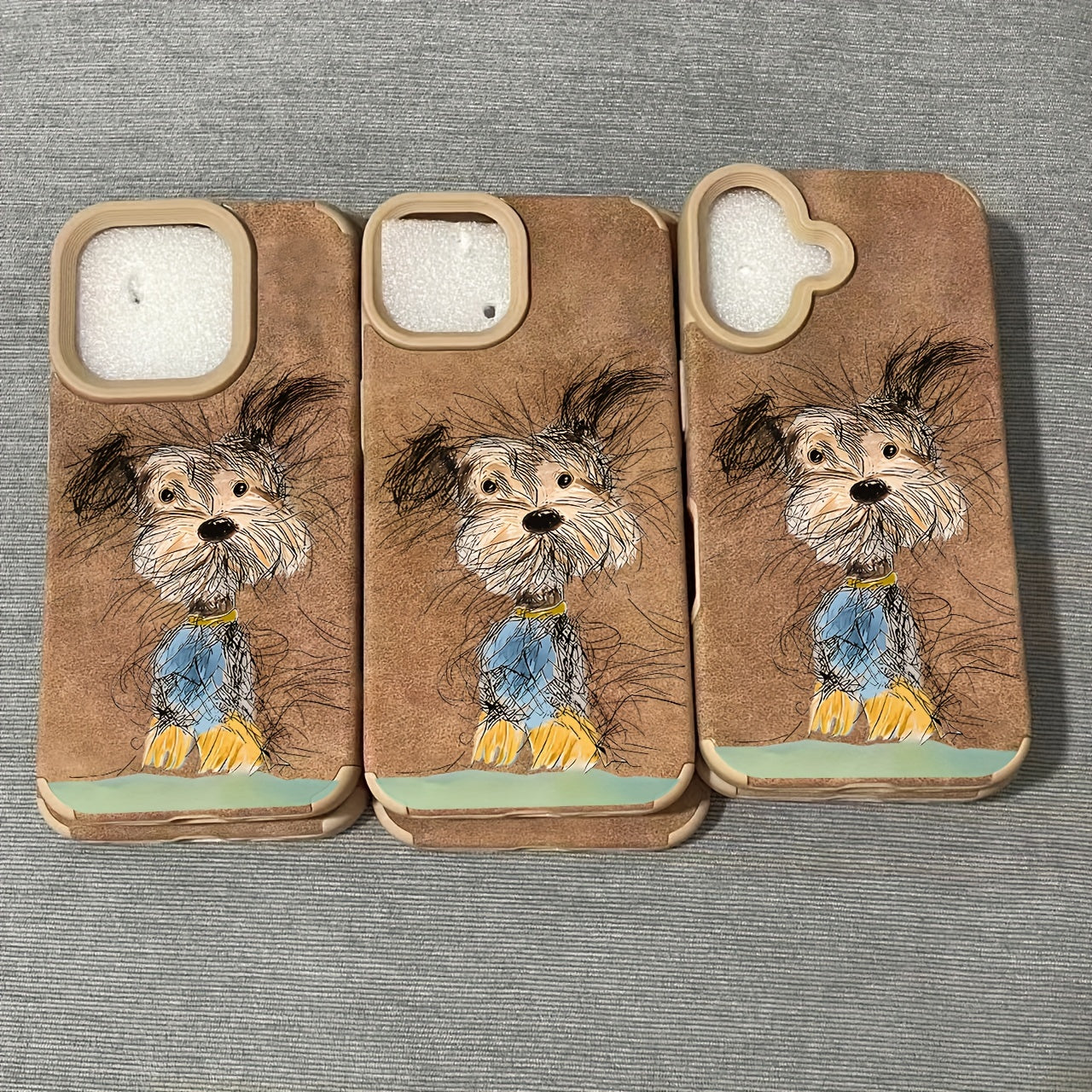 Faux Leather Phone Case with Fuzzy Puppy Fur for iPhone Models