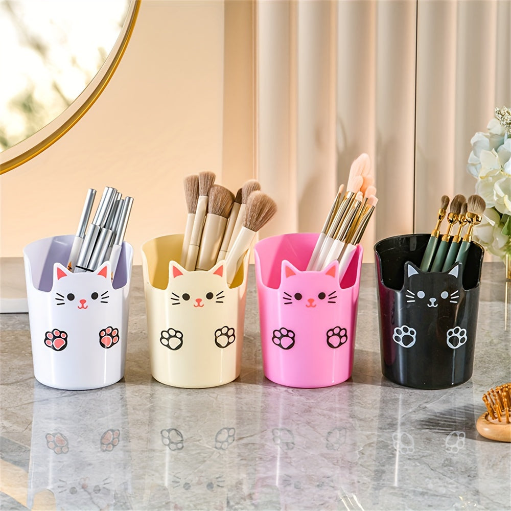 Cute Cat Design Pen Holder and Makeup Brush Storage Desktop Organizer