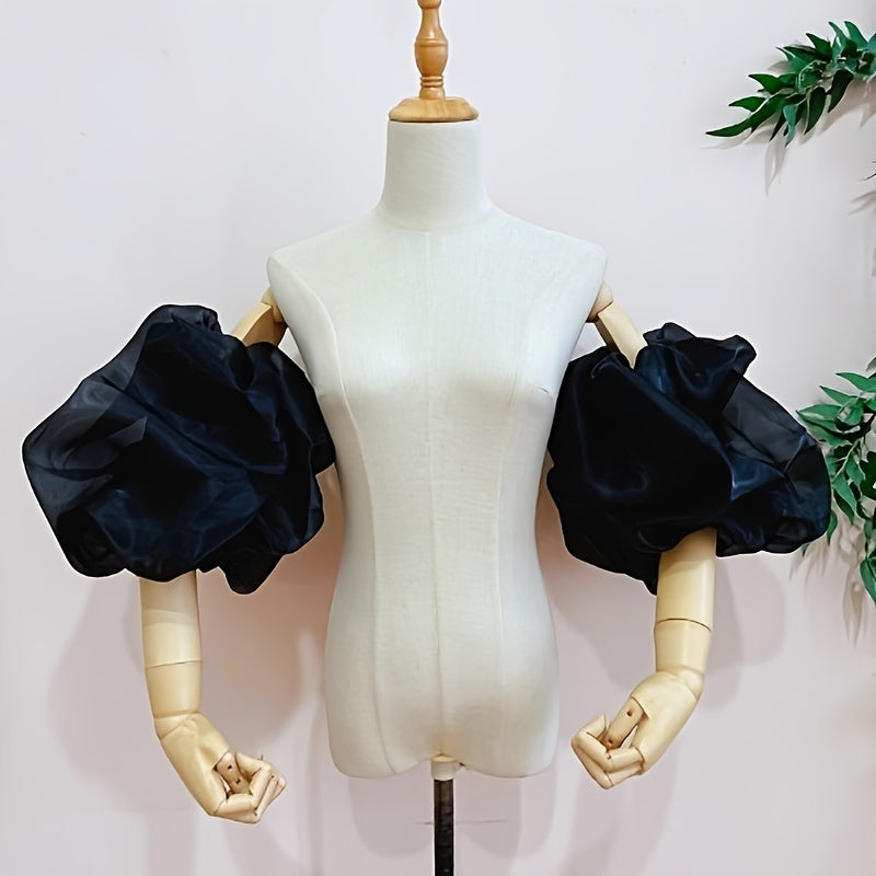 Women's Wedding Dress with Oversized Bubble Sleeves and Cloud Accents