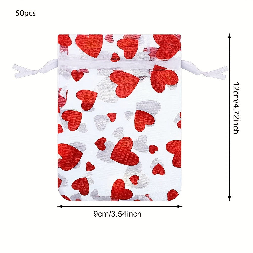 Valentine's Day Heart Peach Organza Jewelry and Cosmetic Storage Bags 50 Pack