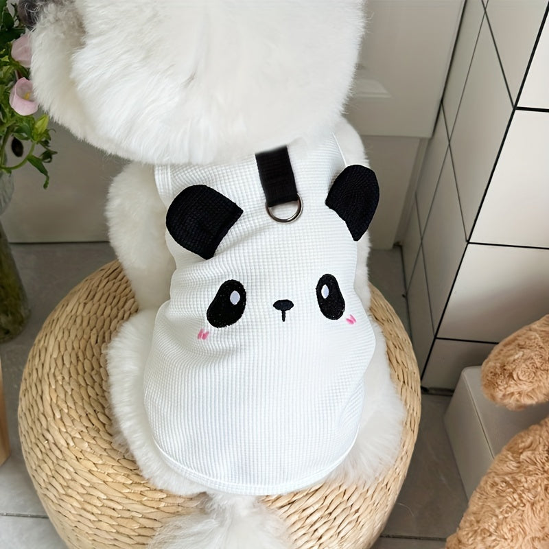 Pet Vest for Small Dogs Breathable Waffle Knit Spring Summer Animal Face Leash Ring Pullover