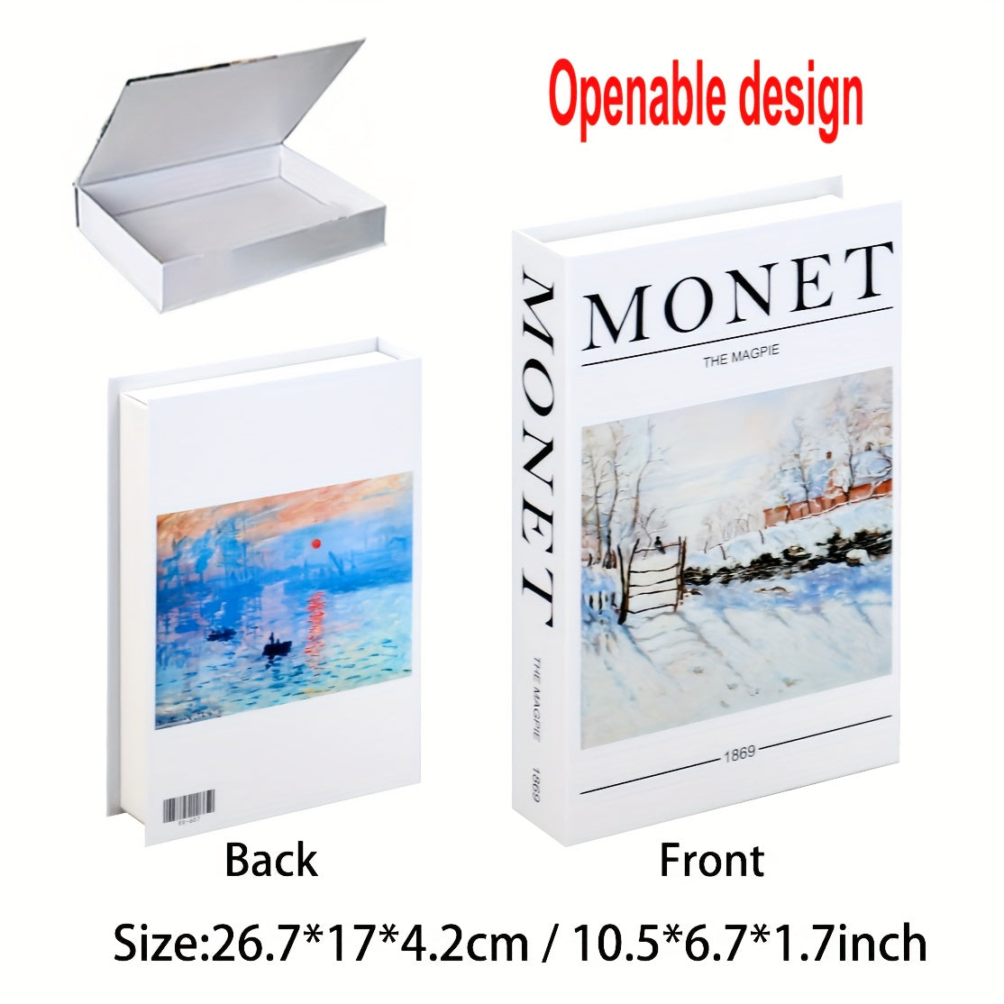 Nordic-Inspired Faux Book Decor Rectangular Flip Cover Home Accent Piece