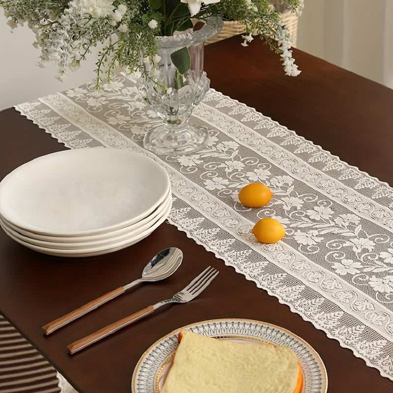 Long Boho Lace Table Runner for Dining and Bedroom Decor, Long Farmhouse Style