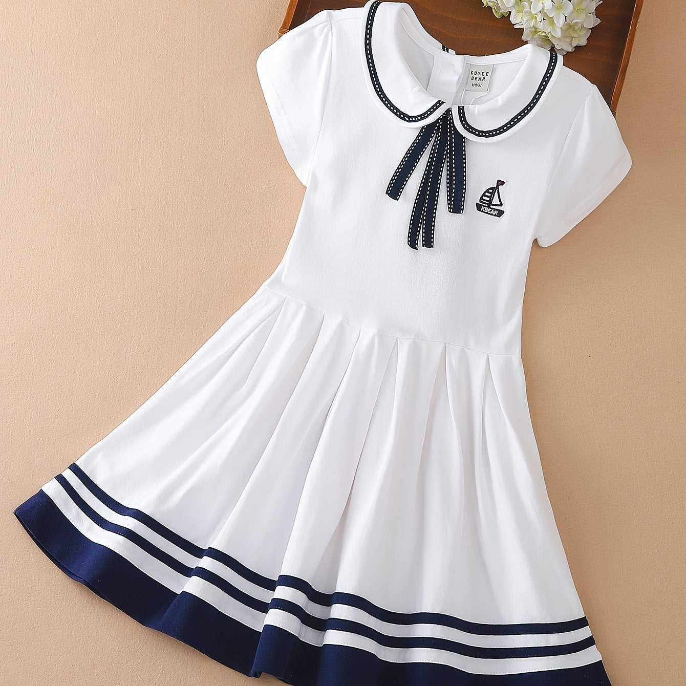 Girls Cotton Short Sleeve Dress with Collar for Summer Party and Gift