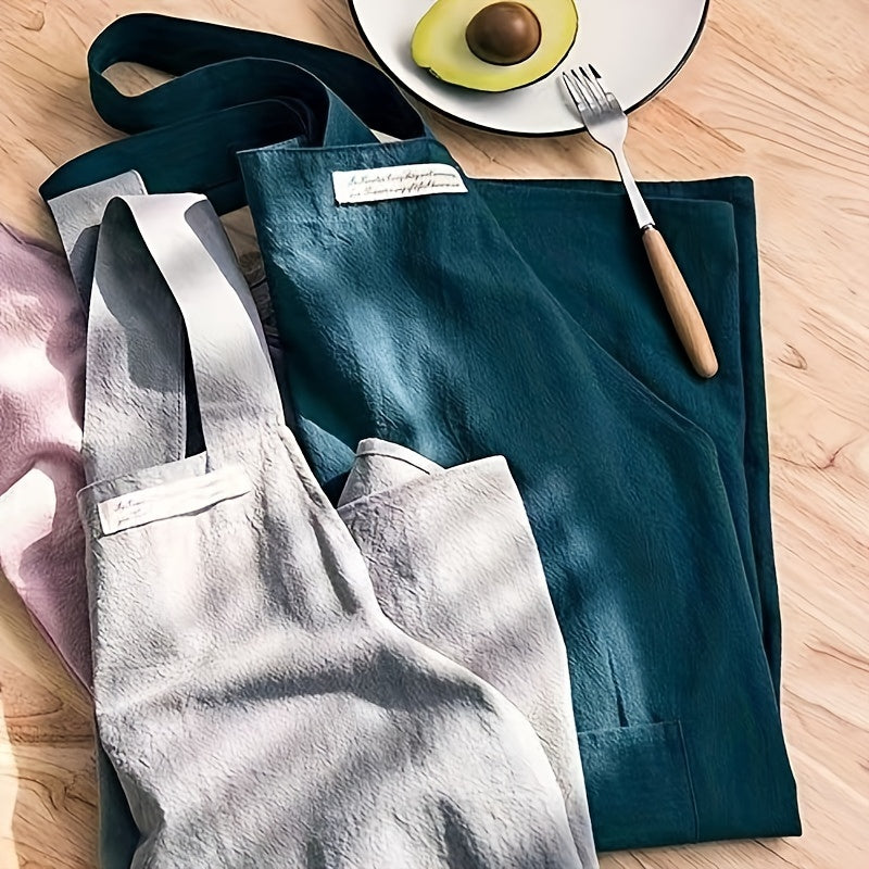 Delantal de lino japonés con bolsillos para cocinar, hornear, jardinería, lavable, duradero