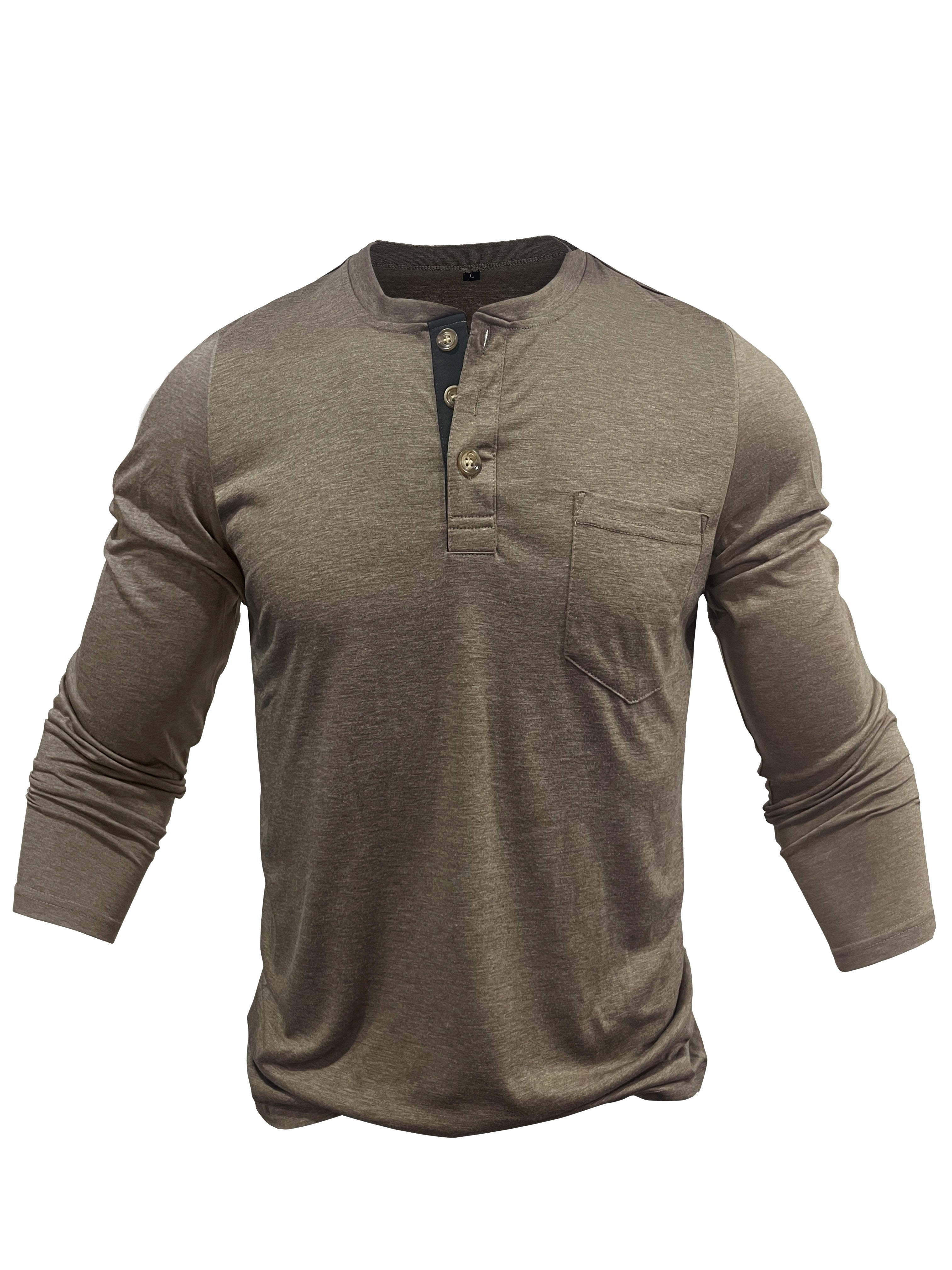 Men's Olive Green Henley Shirt Big & Tall Casual Long Sleeve Stretch