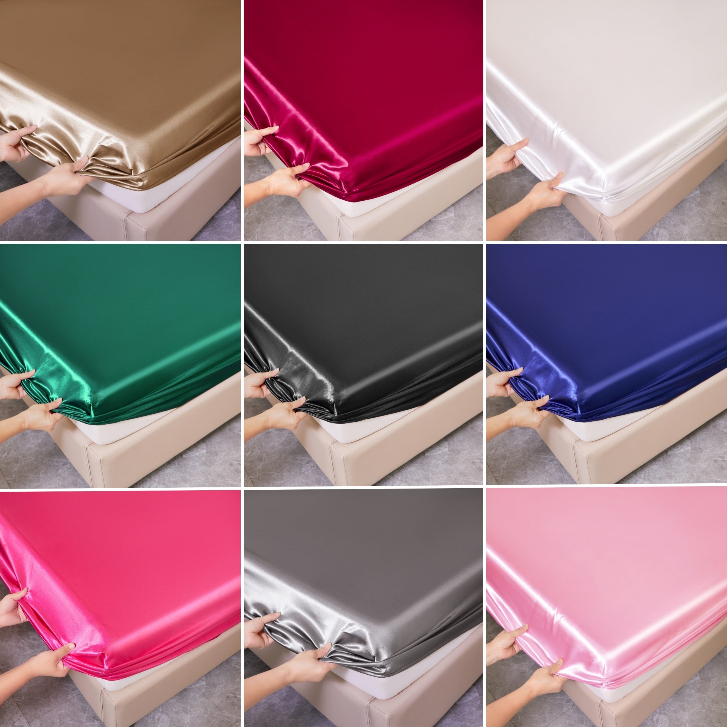 Set of Four Colored Bed Skirt, Sheet, and Pillowcase Bedding Set