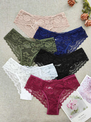 Women's Lace Floral Low-Rise Bikini Panties Nylon Blend Semi-Sheer Pack of 6