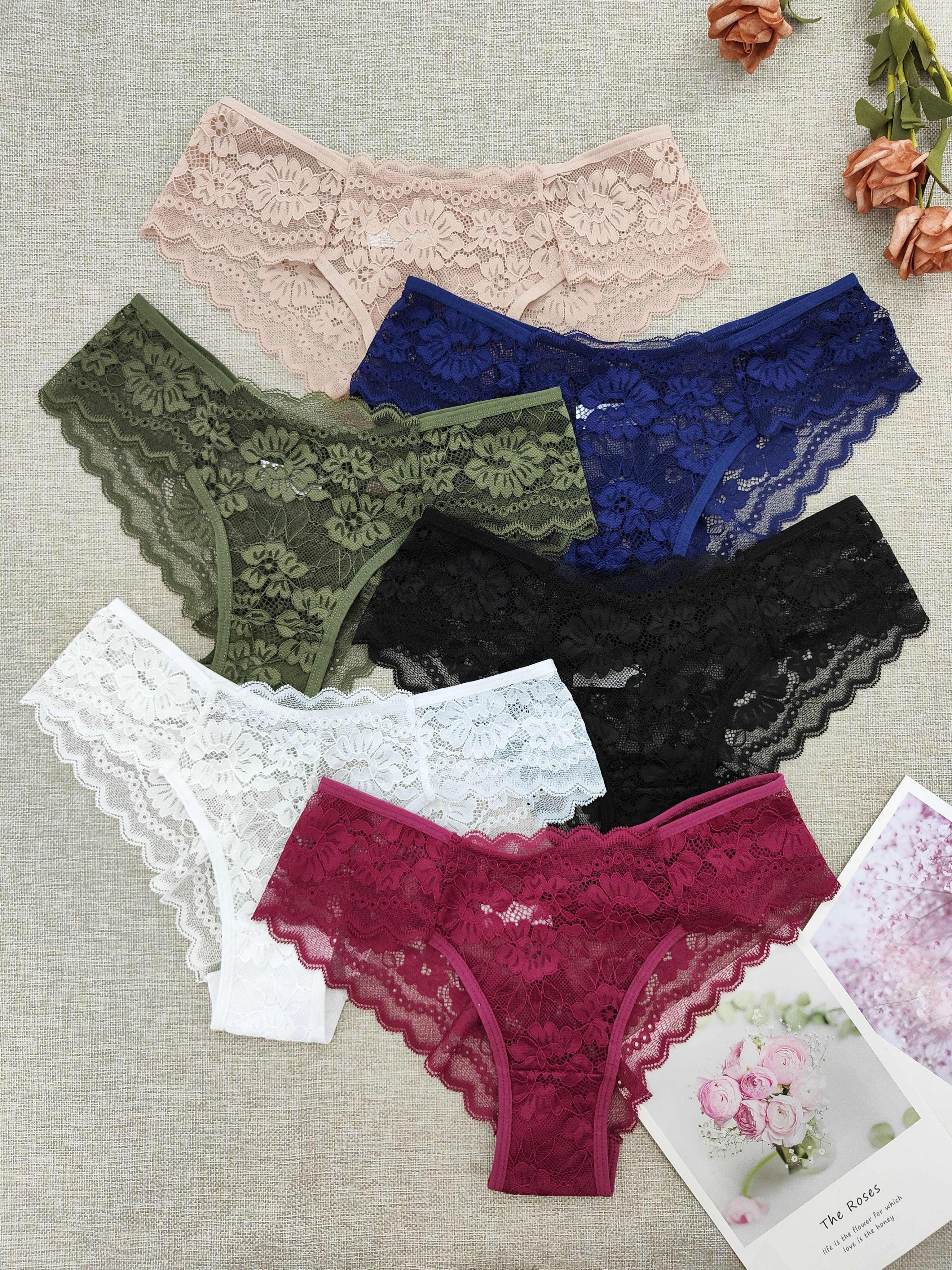 Women's Lace Floral Low-Rise Bikini Panties Nylon Blend Semi-Sheer Pack of 6