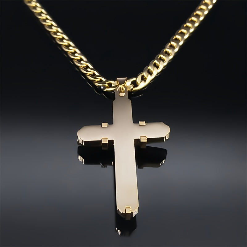 Men's Stainless Steel Cross Necklace with Creative Design and Durable Finish