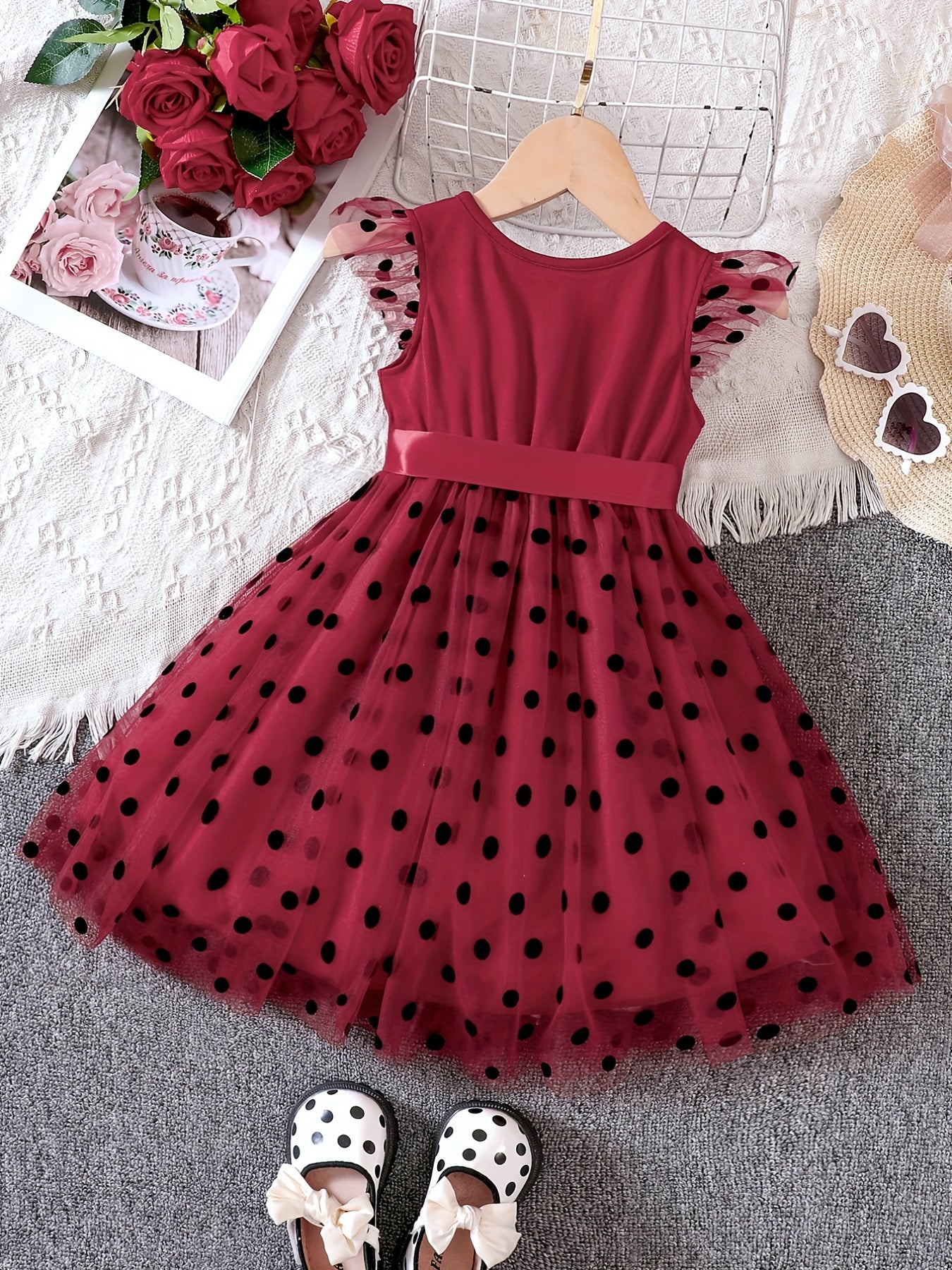 Girls Toddler Polka Dot Tutu Dress with Contrast Mesh for Parties and Vacations