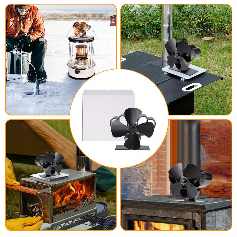 Mini Stove Fan 4-Blade Metal Heat-Powered Log Burner Exhaust Fan