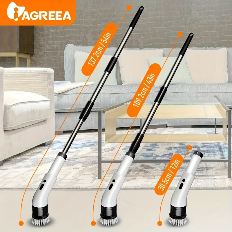 3 tezlikli simsiz elektr spin scrubber, teleskopik tutqich va almashtiriladigan cho'tka boshlari bilan, plitka, vanna, lavabo va devor tozalash uchun