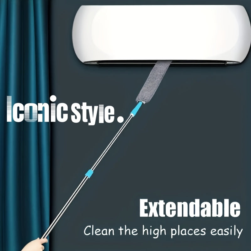 1 dona uzun tutqichi bo'lgan moslashuvchan tekis chang cho'tkasi, plastik, yotoq osti va mebel bo'shliqlarini tozalash uchun, qayta ishlatiladigan elektrostatik chang tozalash asbobi bilan.