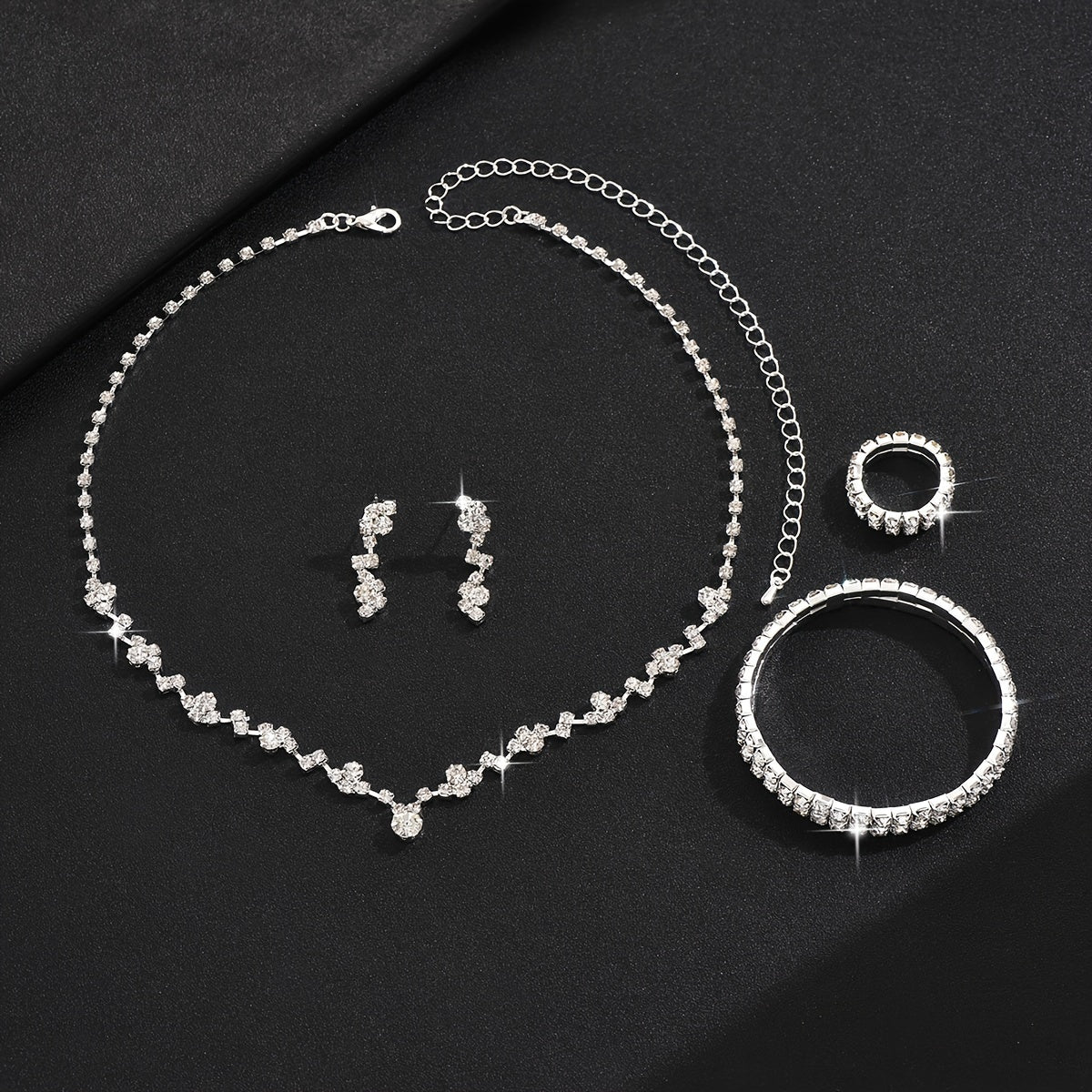 Women's Jewelry Set with Necklace Bracelet Earrings Ring in Gold Silver Black for Weddings