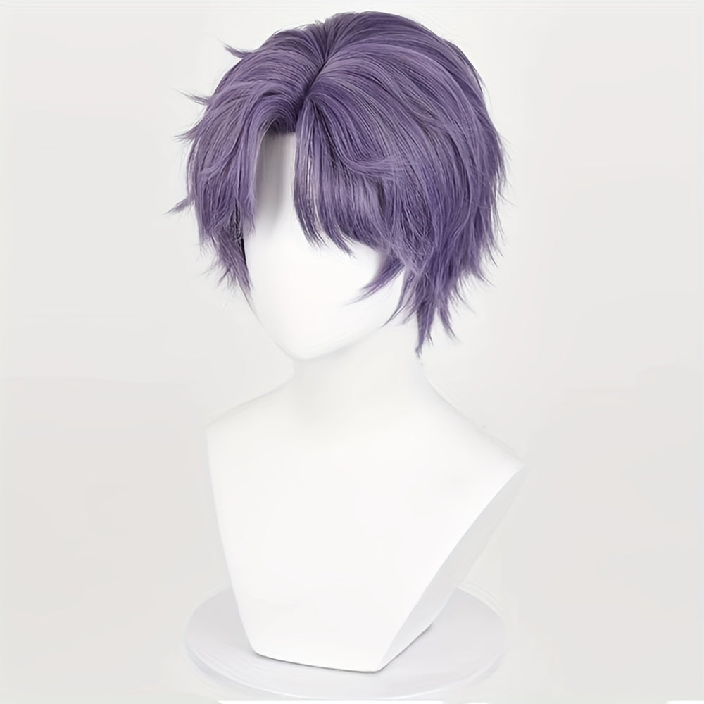 Men's Purple Short Straight Wig with Heat Resistant Synthetic Hair for Cosplay