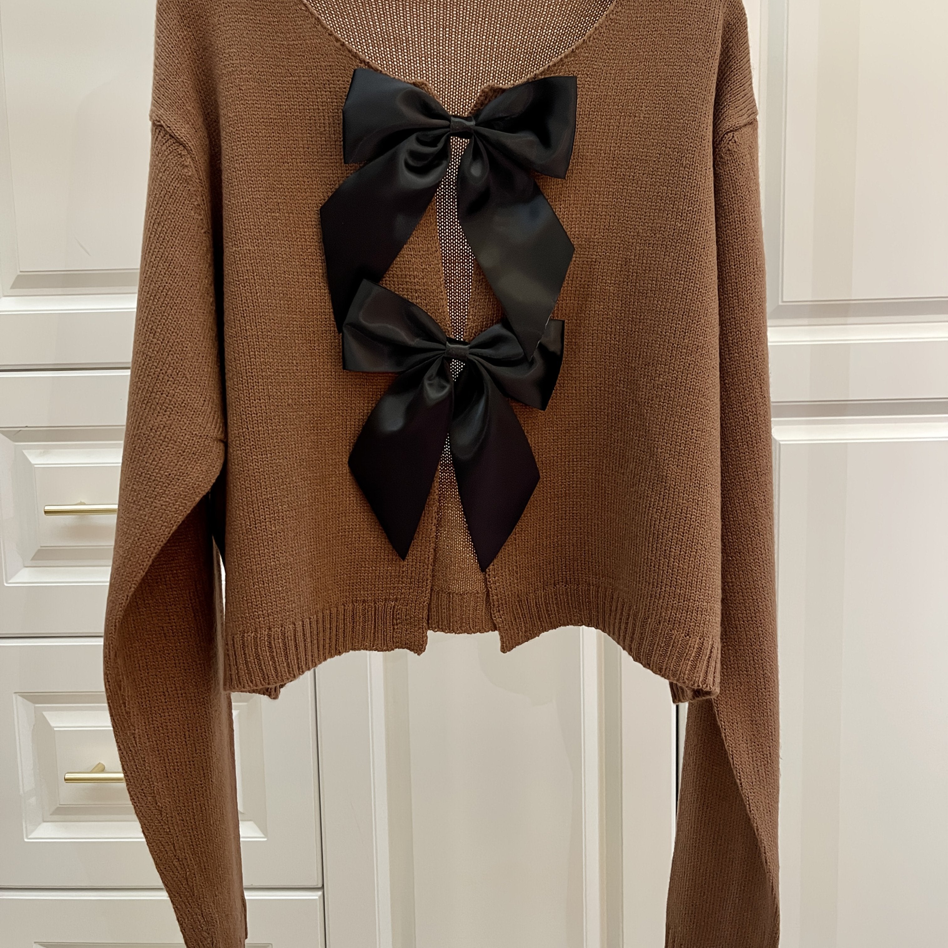 Cárdigan ligero de acrílico para mujer con gran lazo, primavera otoño blanco negro