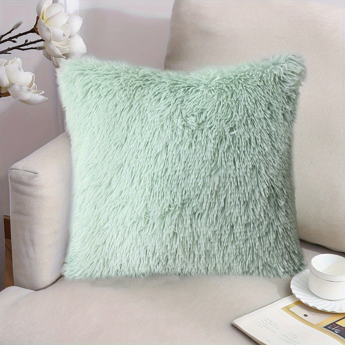 40.64 cm Fuzzy Throw Pillow Cover with Zipper Square Cushion Cover for Sofa Bed Decor