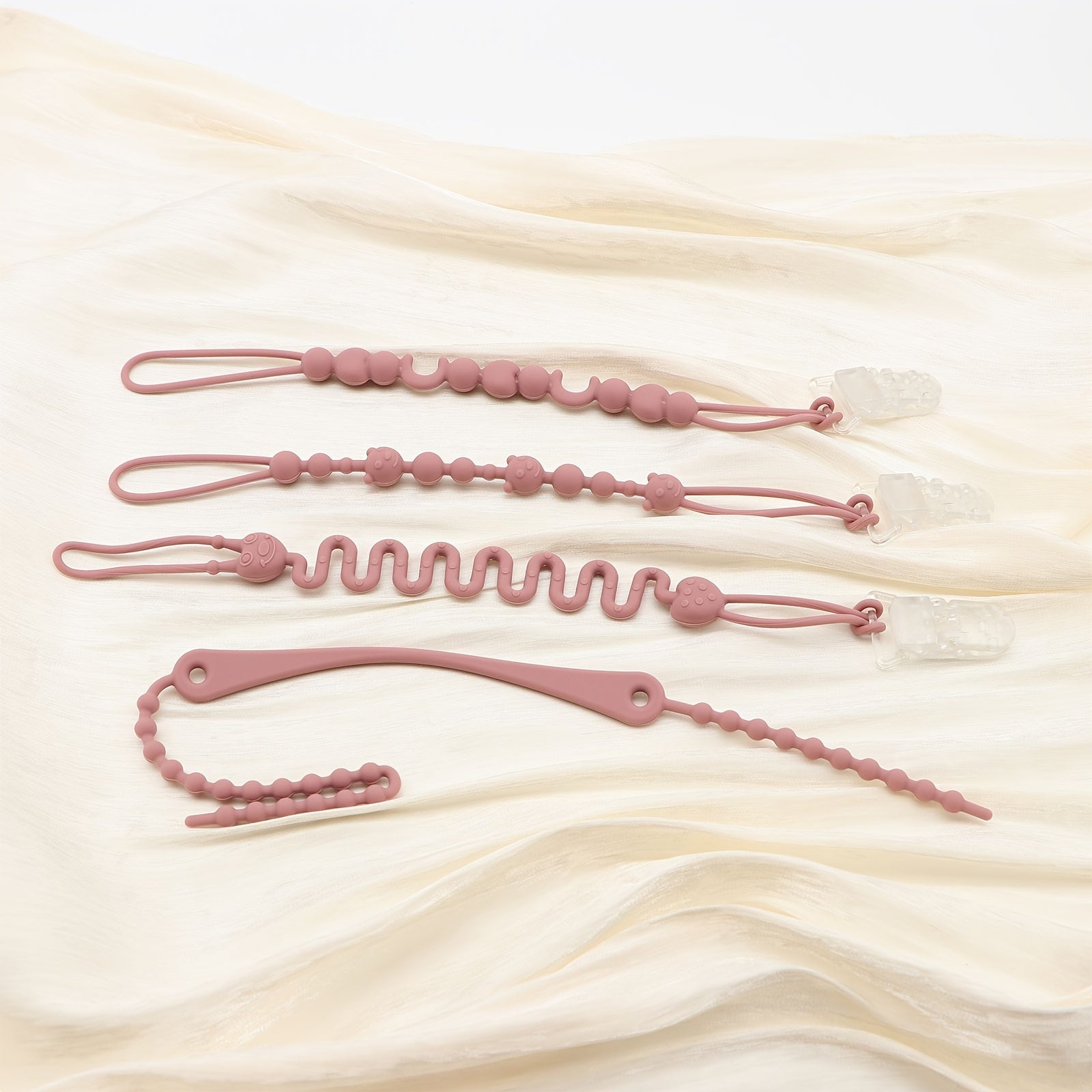 4-Pack Silicone Toy Straps for Binkies and Teethers Adjustable Multicolor