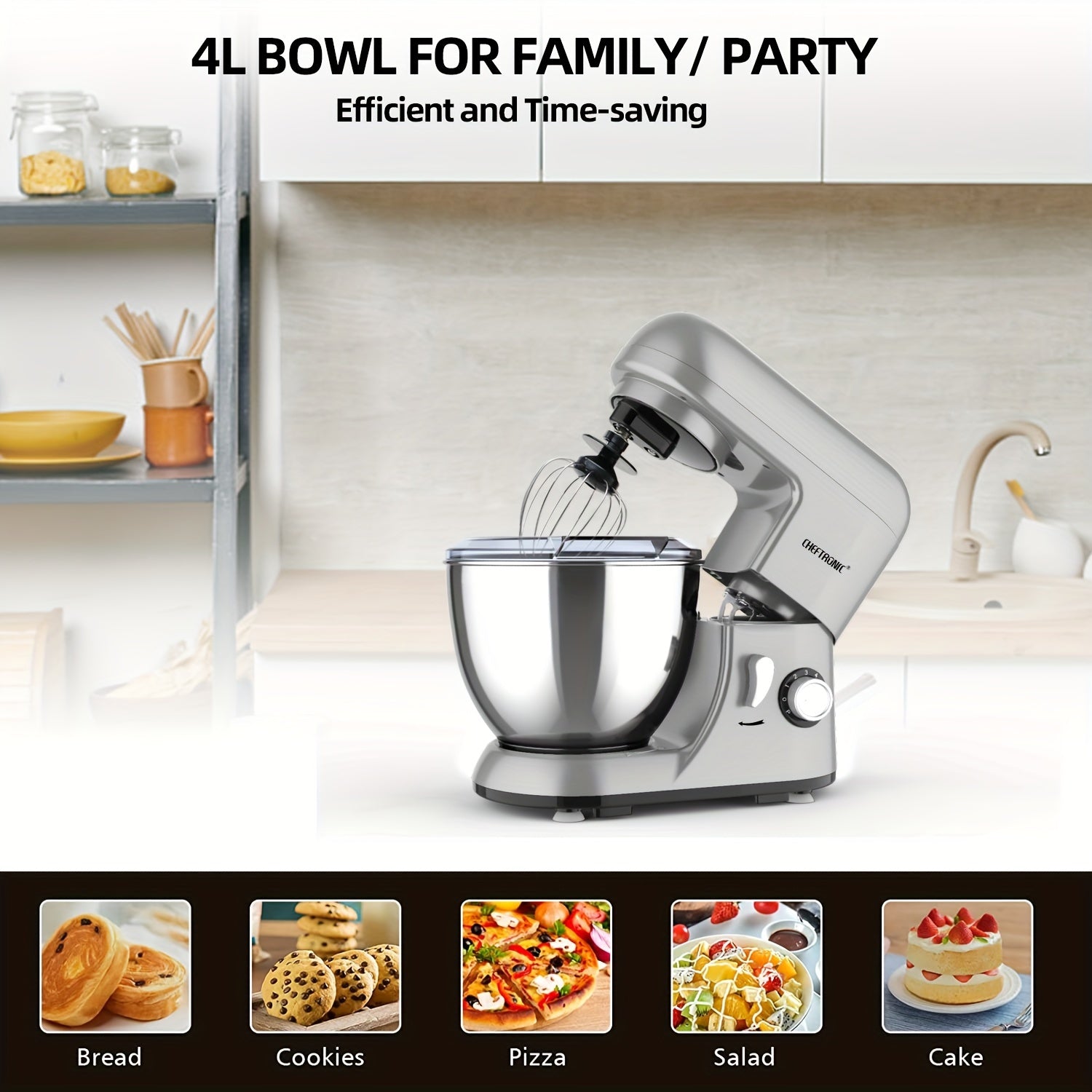 5L Electric Stand Mixer 1300W Tilt-Head Kitchen Appliance with Dough Hook Whisk