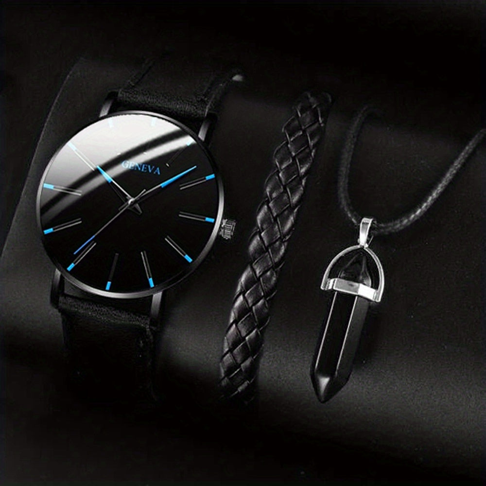 Men's Casual Jewelry Set with Quartz Watch Bracelet and Necklace