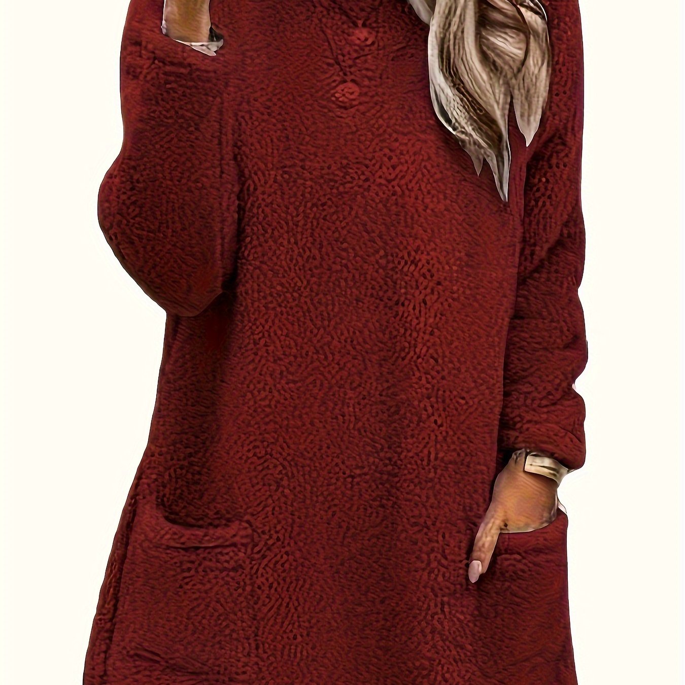 Plus Size Women's Fleece Sweatshirt Long Sleeve Round Neck Pockets