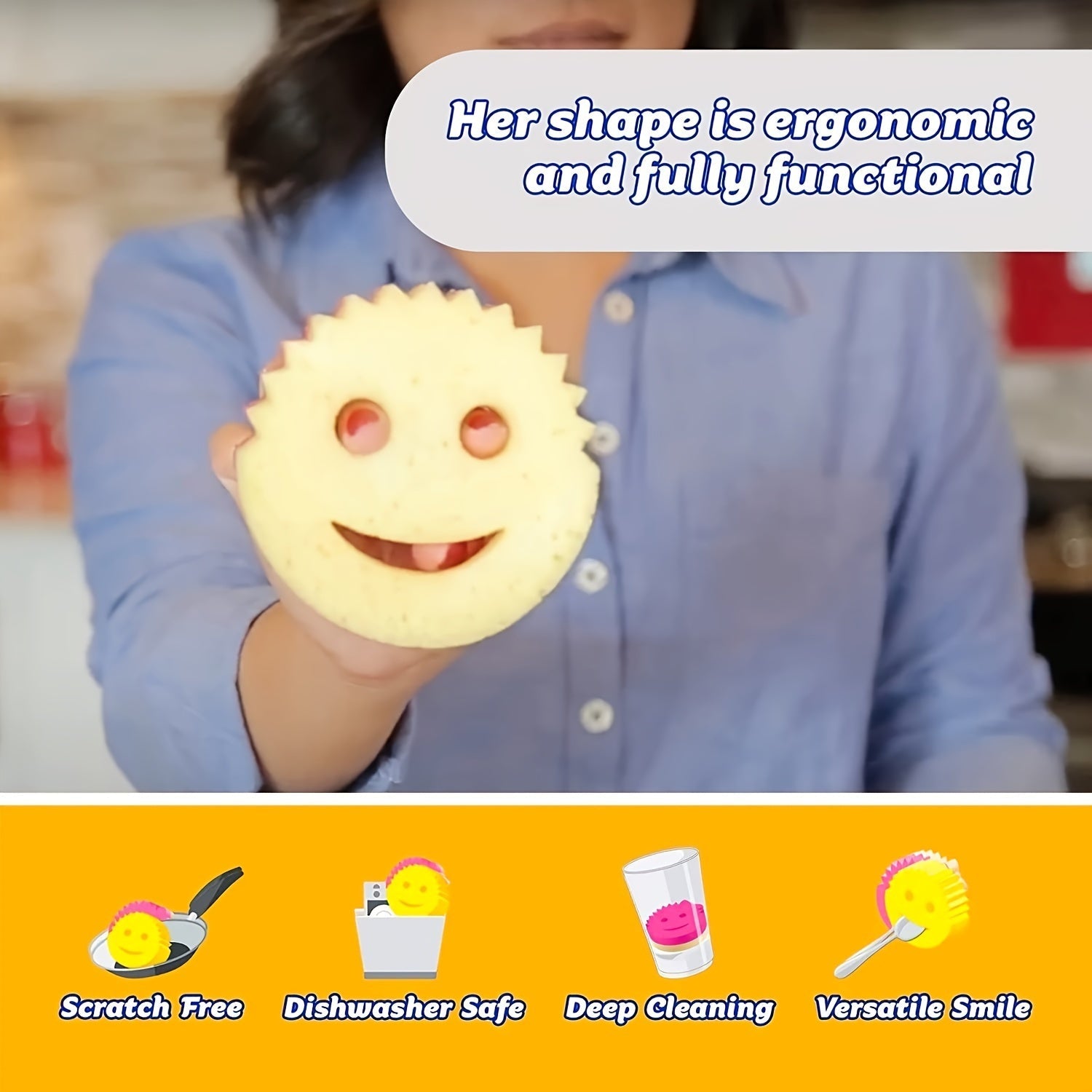 Ona uchun ikki tomonlama tozalash gubkasi to'plami - yuzalarga yumshoq, oshxona va hammomda chuqur tozalash uchun mukammal - ergonomik poliuretan gubka ushlagichi bilan jihozlangan, oshxona cho'kmasi uchun ideal