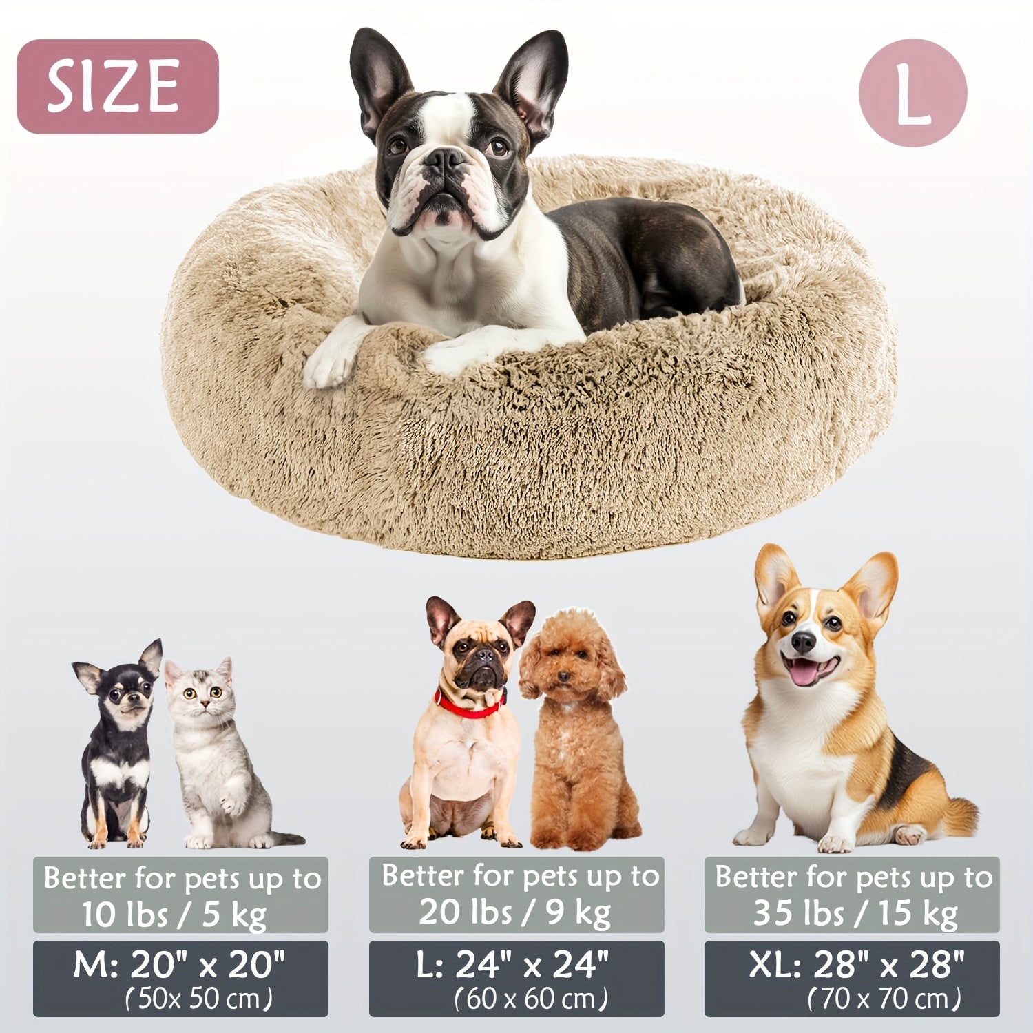 Round Dog Bed for Winter Indoor Use Polyester Non-Skid Bottom Small to Large Dogs