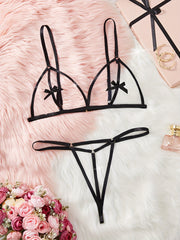 Women’s Lingerie Set Polyester Knit Adjustable Bra and Thong Solid Color High-Waisted Panty