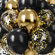 Black and Gold Confetti Latex Balloons for Celebrations Set of 52