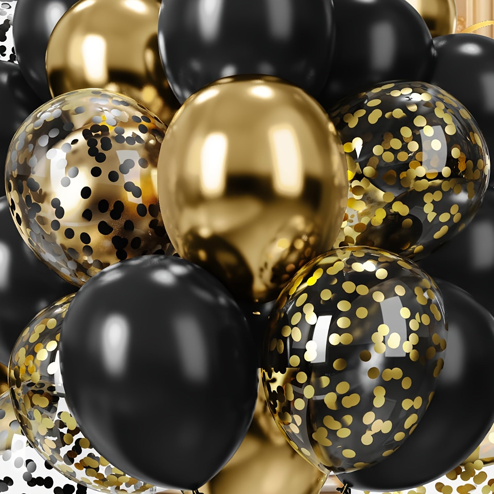 Black and Gold Confetti Latex Balloons for Celebrations Set of 52
