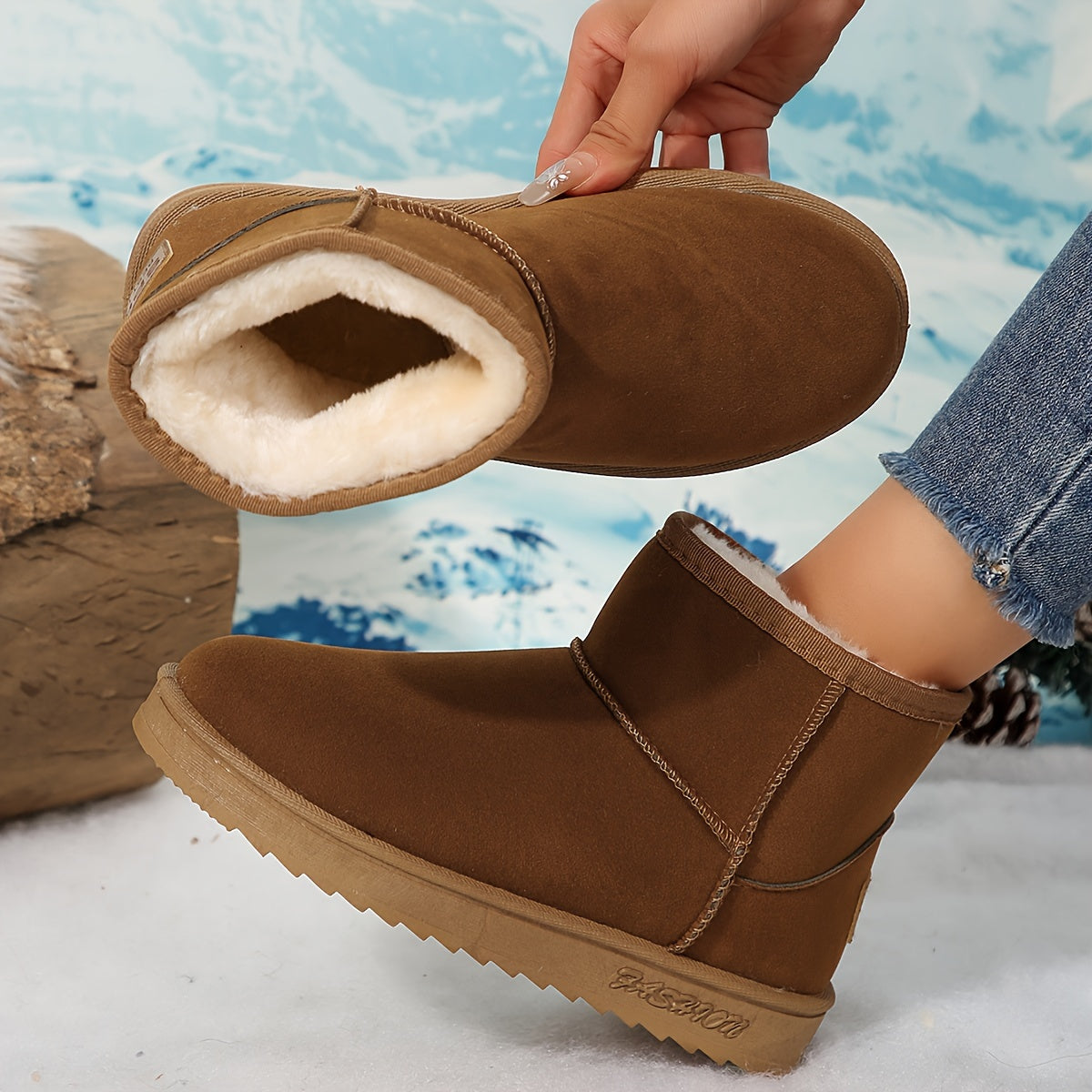 Women's Winter Snow Boots Warm Mid-Calf Corduroy Flannel Non-Slip Waterproof