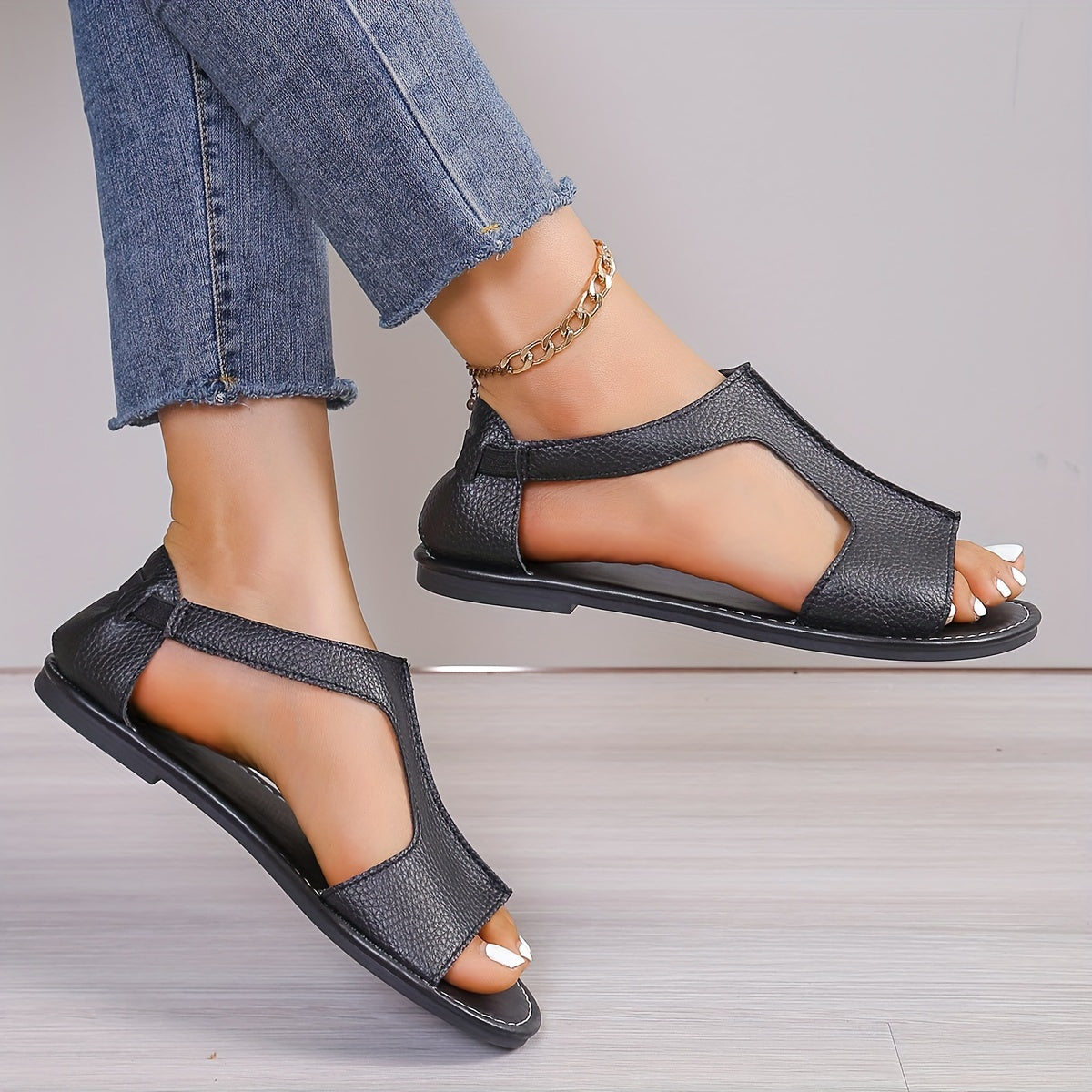 Women's Flat Sandals Solid Color Open Toe Slip-On Summer Lightweight Casual