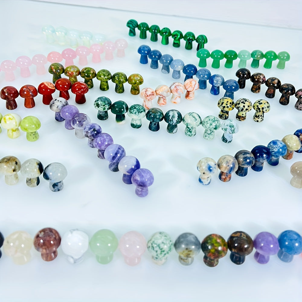 Juego de 20 cuentas de cristal artificial mini setas talladas a mano, gemas falsas para decoración del hogar