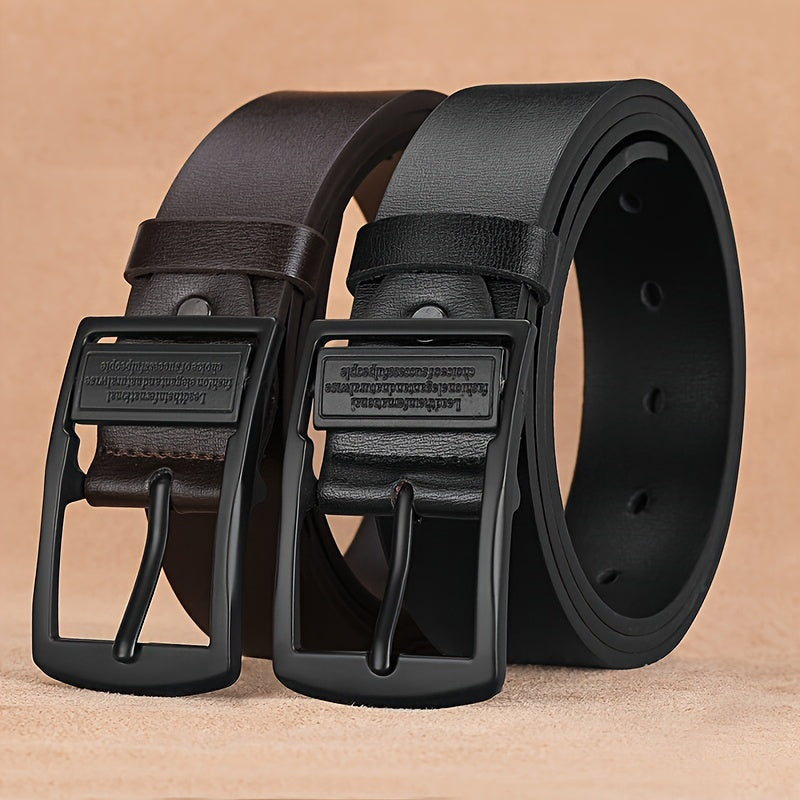 Men's Adjustable Faux Leather Belt with Vintage Alloy Automatic Buckle Black for Casual Wear