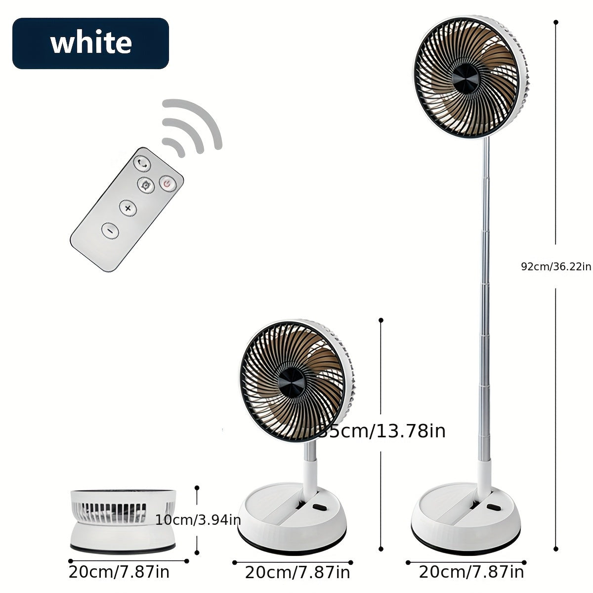8-Inch Portable USB Folding Fan with Telescopic Pole Remote Control Rechargeable Battery Oscillating Indoor Outdoor