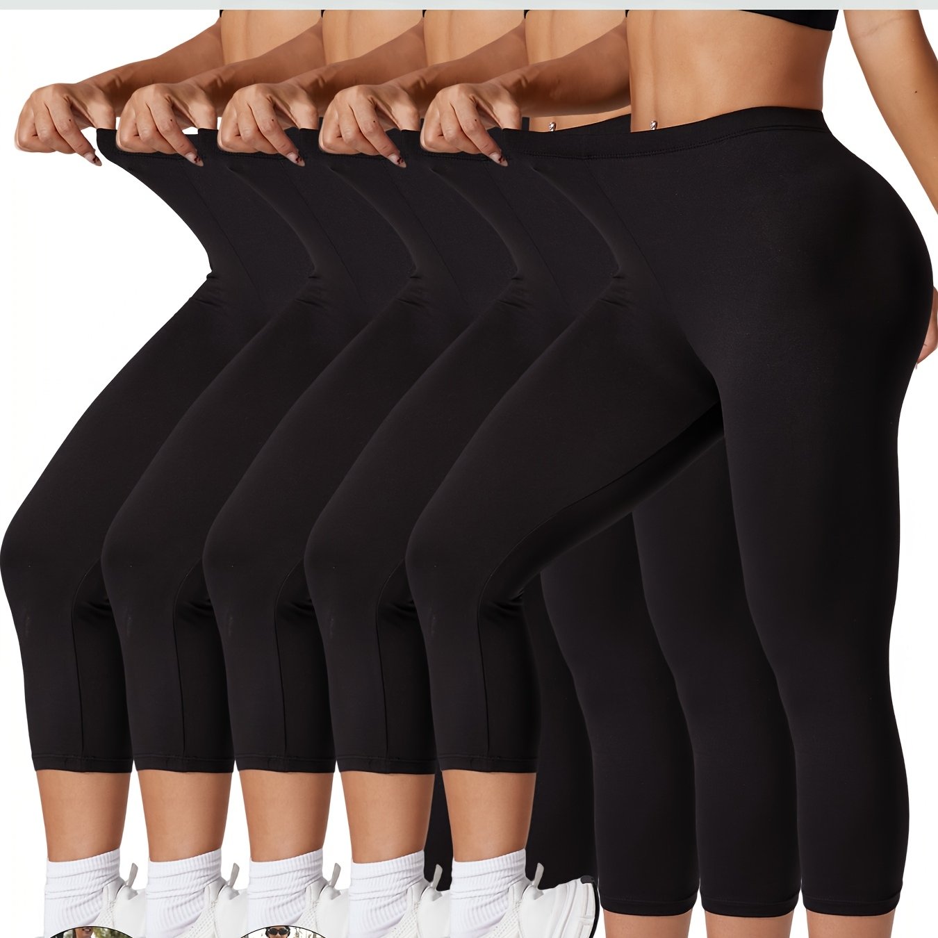 Ayollar uchun sport Capri legginslar to'plami, katta o'lcham, yuqori elastiklik, yumshoq yoga va yugurish shimlari