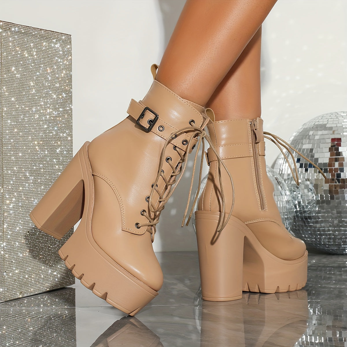 Women's Ankle Boots Round Toe Solid Color Fabric Lining Platform Heel