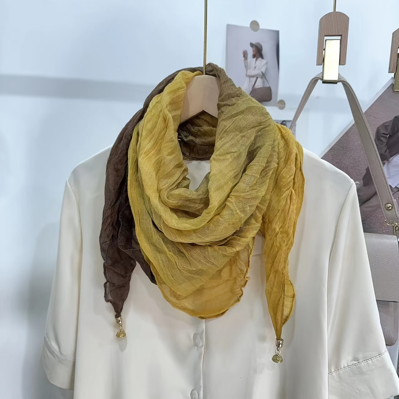 Ayollar uchun Bohemiy Linen sharf, gradient vintage bosma, 83 sm uzun sharf