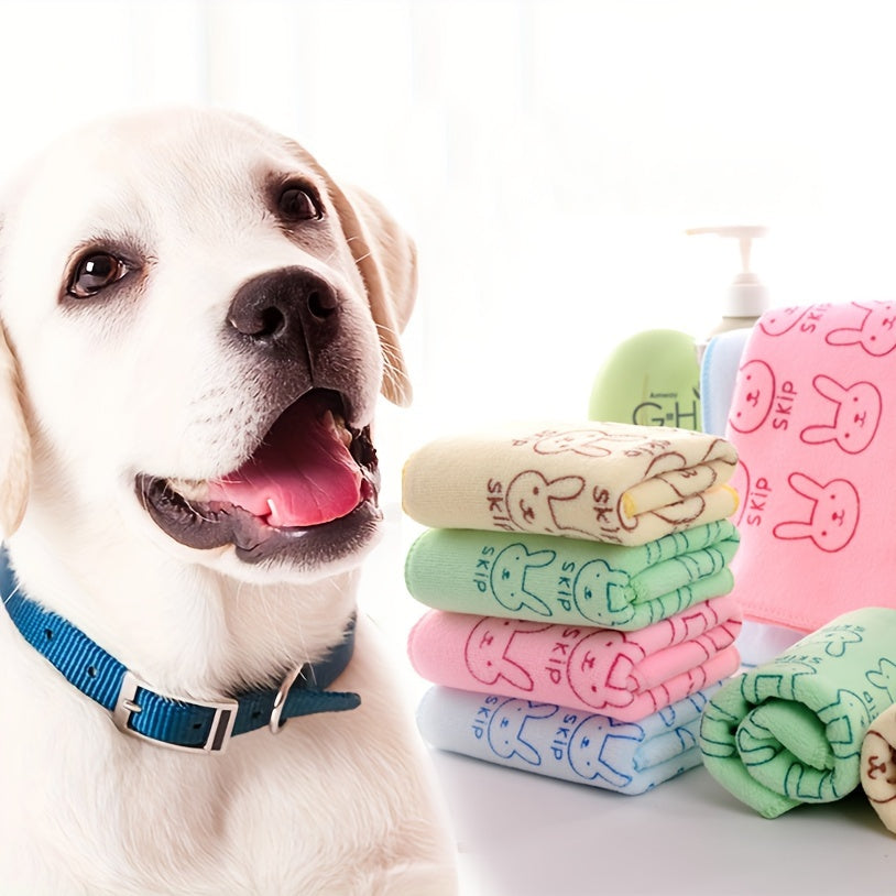 Set of 5 Cartoon Colorful Pet Bath Towels for Cats and Dogs Soft Absorbent