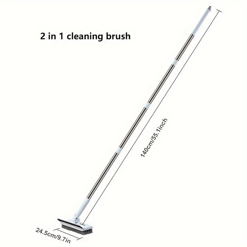 2-in-1 Rotatable Cleaning Brush with Long Handle, Water Scraper, Floor Brush