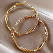 Women Twisted Gold-Tone Hoop Earrings Textured Sparkling Accents