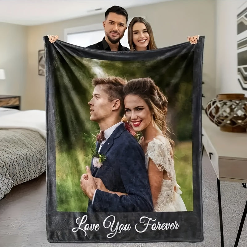 Personalized Flannel Fleece Blanket Custom Throw for Bed Couch Soft Durable Polyester
