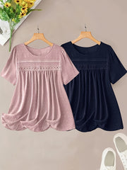 Ayollar uchun katta o'lchamli korsetli chiroyli chiziqli bluz va shortlar to'plami, pastel pushti va ko'k, kundalik zamonaviy