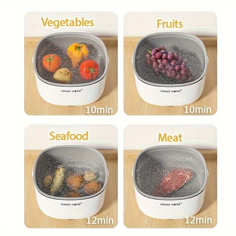 Portable USB Vegetable Fruit Washer Basket Large Capacity White PP Chemical-Free Auto Purification