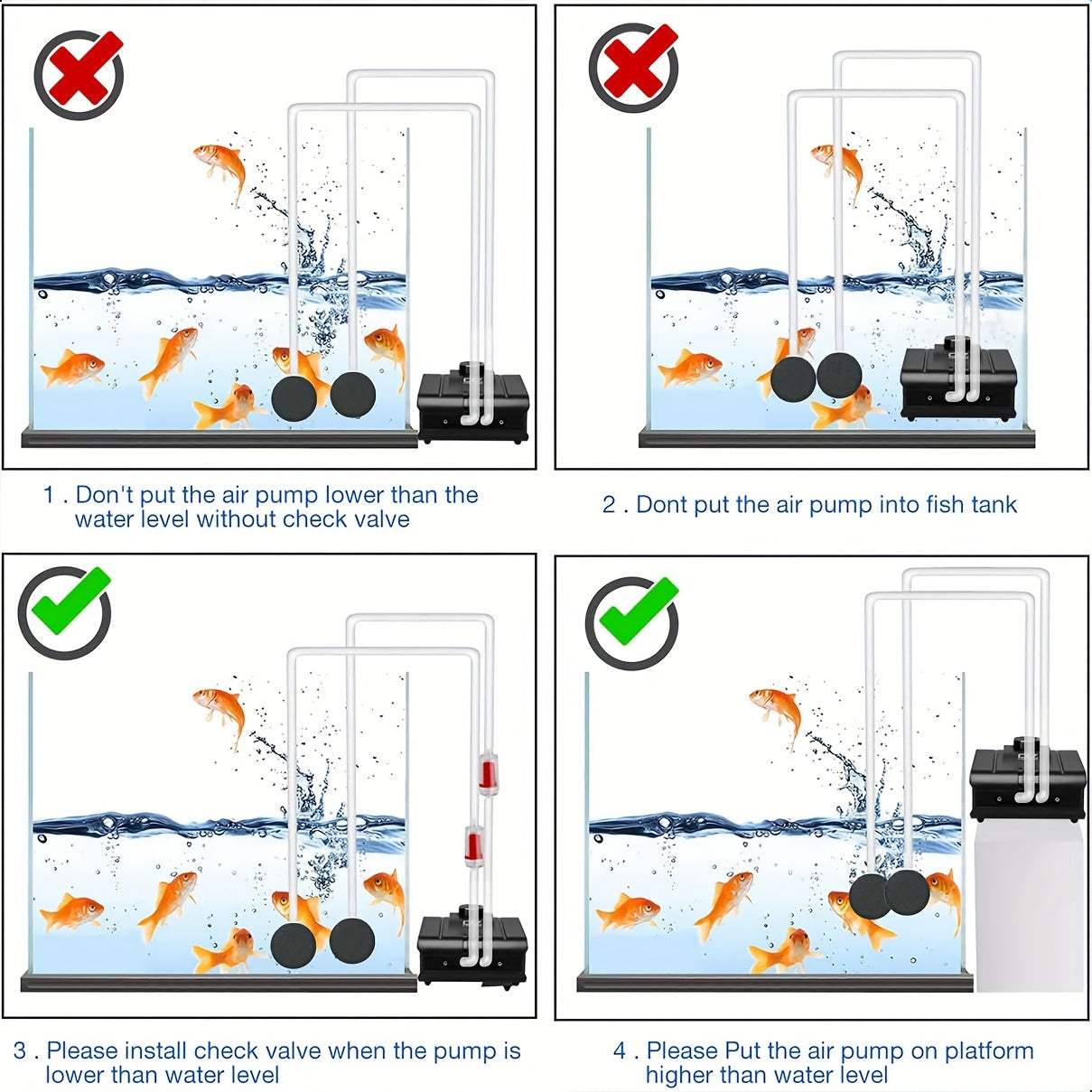 Quiet Fish Tank Air Pump 4 Outlets for Up to 400 Gallon Aquariums No Battery Needed