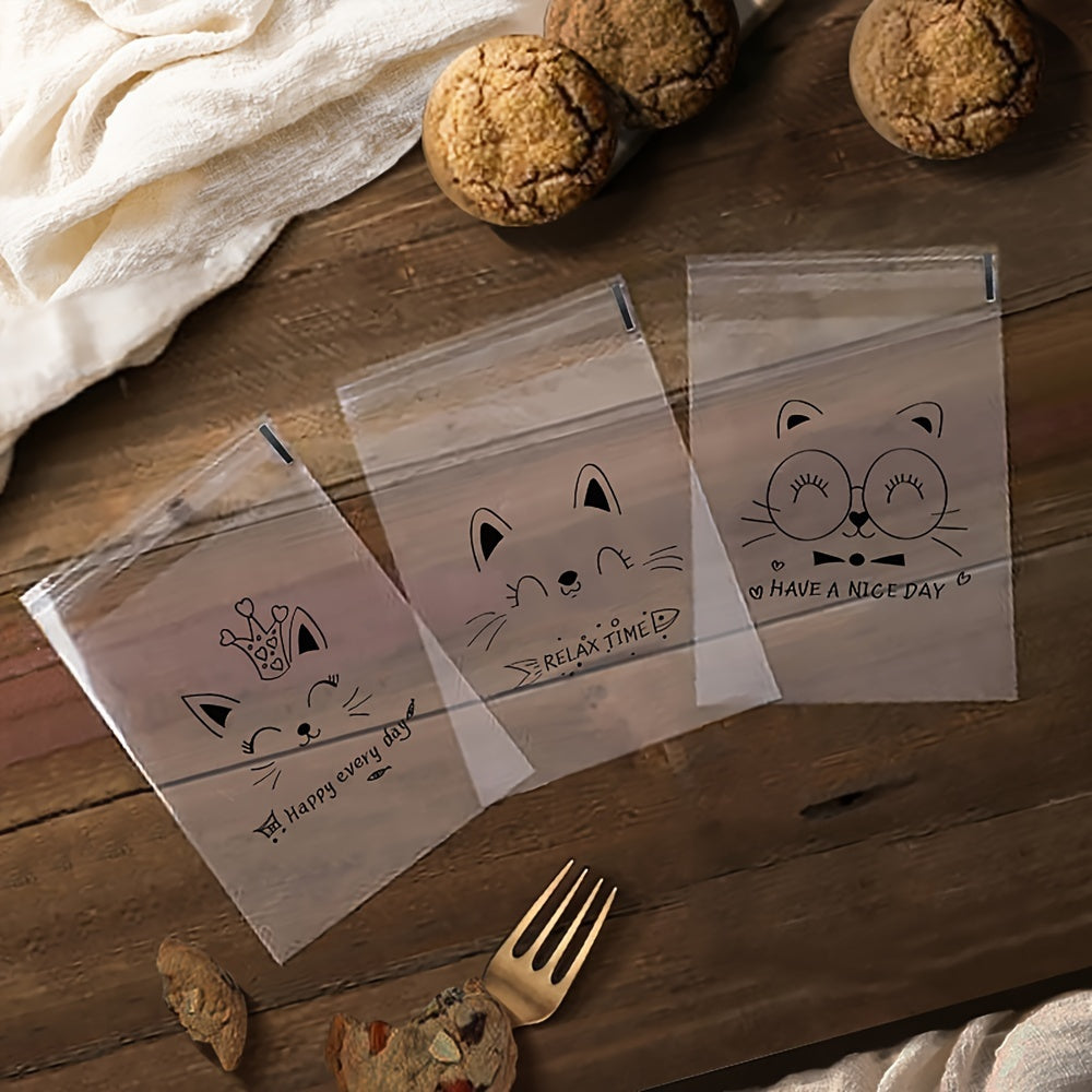 Paquete de 100 bolsas de golosinas autoadhesivas con dibujos de gatos para fiestas