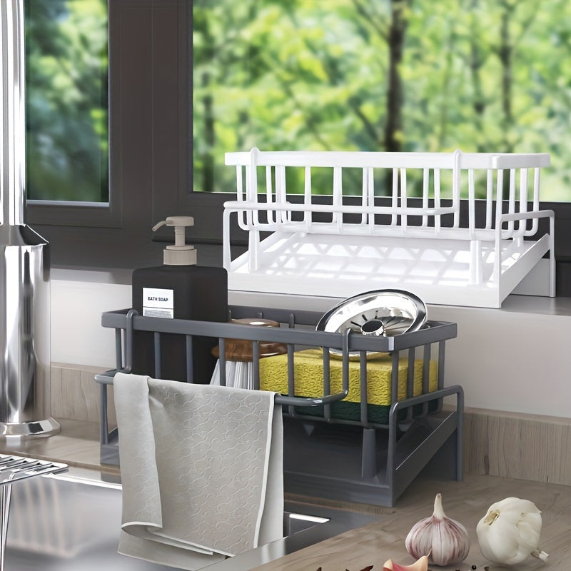 Кадди для крана на кухне и в ванной с держателем для губки и ткани - изготовлен из прочного пластика, не требует батареек.