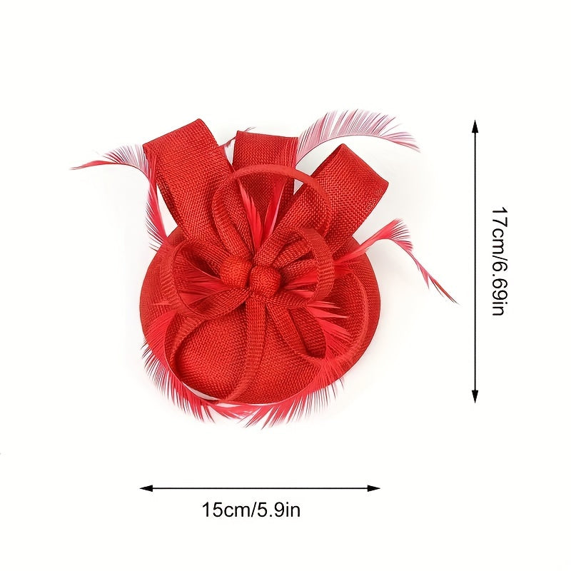 Retro Style Headband with Faux Feathers and Ribbon Knot for Weddings and Events