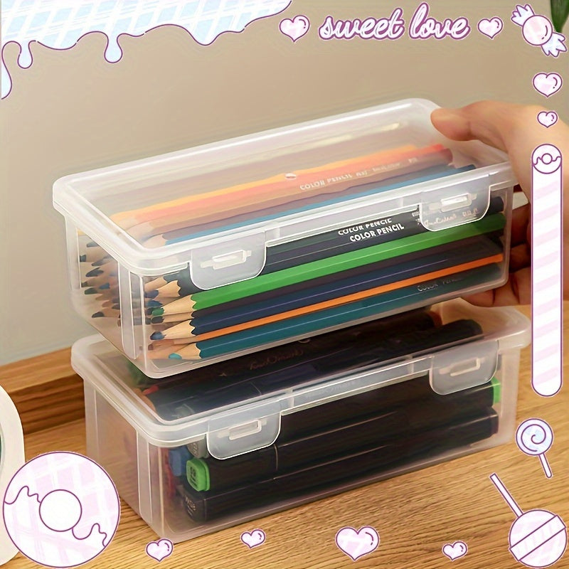 Plastic Storage Box with Hinged Lid for Desk and Drawer Organization